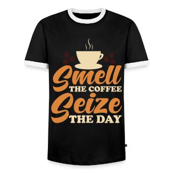 Café Caféine Parfum de café du matin - T-shirt contrasté Homme - noir/blanc - Devant - AI Model Female 172 light (172cm) & AI Model Male 178 light (178cm)