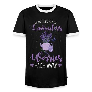Lavande Fleur de Lavande Huile Essentielle Parfum de Lavande - T-shirt contrasté Homme - noir/blanc - Devant - AI Model Female 172 light (172cm) & AI Model Male 178 light (178cm)