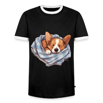 Chien Corgi endormi Chien Ami - T-shirt contrasté Homme - noir/blanc - Devant - AI Model Female 172 light (172cm) & AI Model Male 178 light (178cm)