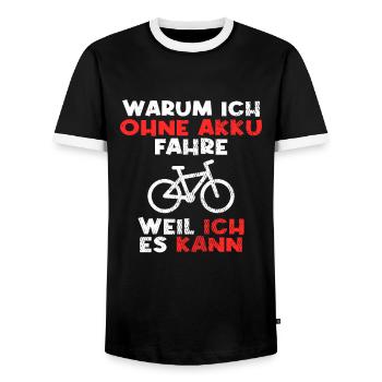 Fahrrad ohne Akku Spruch - Männer Kontrast-T-Shirt - Schwarz/Weiß - Vorne - AI Model Female 172 light (172cm) & AI Model Male 178 light (178cm)