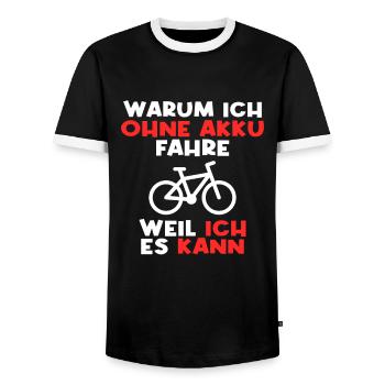 Fahrrad ohne Akku Spruch - Männer Kontrast-T-Shirt - Schwarz/Weiß - Vorne - AI Model Female 172 light (172cm) & AI Model Male 178 light (178cm)