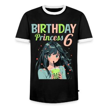 Anime Mandga Boba Bubble Tea 6ème anniversaire - T-shirt contrasté Homme - noir/blanc - Devant - AI Model Female 172 light (172cm) & AI Model Male 178 light (178cm)