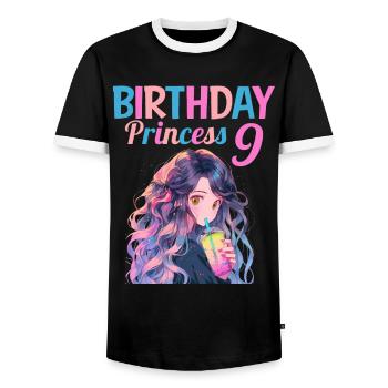 Anime Mandga Boba Bubble Tea 9th Birthday - Men's Ringer Shirt - black/white - Front - AI Model Female 172 light (172cm) & AI Model Male 178 light (178cm)