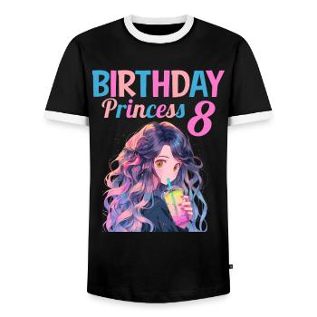 Anime Mandga Boba Bubble Tea 8ème anniversaire - T-shirt contrasté Homme - noir/blanc - Devant - AI Model Female 172 light (172cm) & AI Model Male 178 light (178cm)