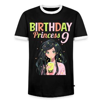 Anime Mandga Boba Bubble Tea 9th Birthday - Men's Ringer Shirt - black/white - Front - AI Model Female 172 light (172cm) & AI Model Male 178 light (178cm)