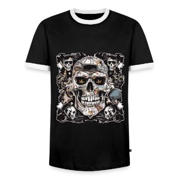 Totenkopf Totenschädel Skulls Skull - Men's Ringer Shirt - black/white - Front - AI Model Female 172 light (172cm) & AI Model Male 178 light (178cm)
