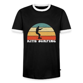 Kite Surfing Retro - Men's Ringer Shirt - black/white - Front - AI Model Female 172 light (172cm) & AI Model Male 178 light (178cm)