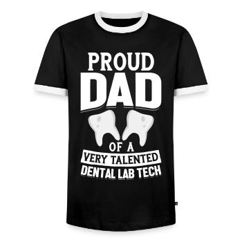 Fier père d’un technicien de laboratoire dentaire talentueux - T-shirt contrasté Homme - noir/blanc - Devant - AI Model Female 172 light (172cm) & AI Model Male 178 light (178cm)