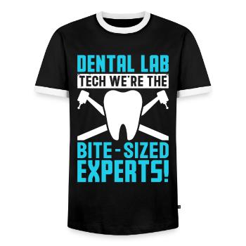Funny experts for dental laboratory technology in Bissgrösse - Men's Ringer Shirt - black/white - Front - AI Model Female 172 light (172cm) & AI Model Male 178 light (178cm)