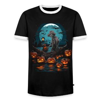 Creepy angler creepy Halloween fisherman - Men's Ringer Shirt - black/white - Front - AI Model Female 172 light (172cm) & AI Model Male 178 light (178cm)