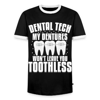 Funny dental technicians - Men's Ringer Shirt - black/white - Front - AI Model Female 172 light (172cm) & AI Model Male 178 light (178cm)