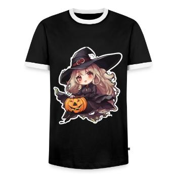 Sorcière d’Halloween - T-shirt contrasté Homme - noir/blanc - Devant - AI Model Female 172 light (172cm) & AI Model Male 178 light (178cm)
