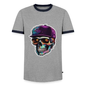 Skull Sonnenbrille Skulls Totenkopf Totenköpfe - Männer Kontrast-T-Shirt - Grau/Navy  - Vorne - AI Model Female 172 light (172cm) & AI Model Male 178 light (178cm)