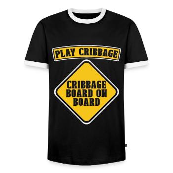 Cribbage Board On Board Playing Cards Tournament - Men's Ringer Shirt - black/white - Front - AI Model Female 172 light (172cm) & AI Model Male 178 light (178cm)