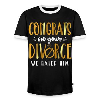 Happy Divorce Party Félicitations pour - T-shirt contrasté Homme - noir/blanc - Devant - AI Model Female 172 light (172cm) & AI Model Male 178 light (178cm)
