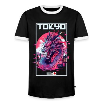 Tokyo Asie 80s Dragon Dragon Rétro Japonais - T-shirt contrasté Homme - noir/blanc - Devant - AI Model Female 172 light (172cm) & AI Model Male 178 light (178cm)