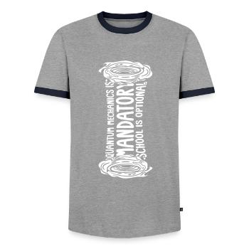 Physics Phyker Obligatory Quantum Physics - Men's Ringer Shirt - grey/navy  - Front - AI Model Female 172 light (172cm) & AI Model Male 178 light (178cm)