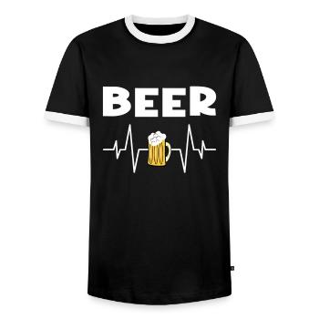 Beer Heartbeat - Men's Ringer Shirt - black/white - Front - AI Model Female 172 light (172cm) & AI Model Male 178 light (178cm)