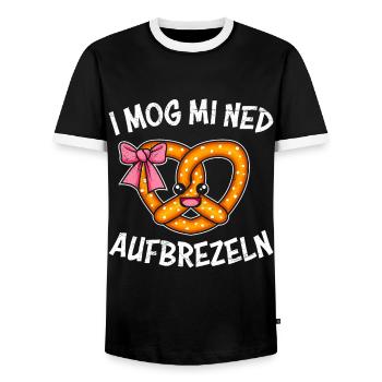 Bayerische Brezeln I Mog mi Ned Aufbrezeln Frauen - Männer Kontrast-T-Shirt - Schwarz/Weiß - Vorne - AI Model Female 172 light (172cm) & AI Model Male 178 light (178cm)