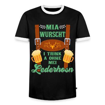 Trachtenshirt Mia Wurscht I Trink a ohne Lederhosn - Männer Kontrast-T-Shirt - Schwarz/Weiß - Vorne - AI Model Female 172 light (172cm) & AI Model Male 178 light (178cm)