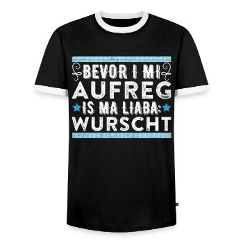 Bevor I mi Aufreg is ma Liaba Wurscht Bayerisch - Männer Kontrast-T-Shirt - Schwarz/Weiß - Vorne - AI Model Female 172 light (172cm) & AI Model Male 178 light (178cm)