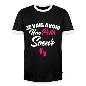 Je vais avoir une petite sœur - T-shirt contrasté Homme - noir/blanc - Devant - AI Model Female 172 light (172cm) & AI Model Male 178 light (178cm)