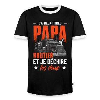 Papa Et Routier Cadeau Poids Lourd - T-shirt contrasté Homme - noir/blanc - Devant - AI Model Female 172 light (172cm) & AI Model Male 178 light (178cm)