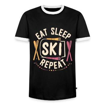 Eat Sleep Ski Repeat - Men's Ringer Shirt - black/white - Front - AI Model Female 172 light (172cm) & AI Model Male 178 light (178cm)