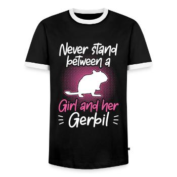 Girl and her gerbil rodent Gerbil - Men's Ringer Shirt - black/white - Front - AI Model Female 172 light (172cm) & AI Model Male 178 light (178cm)
