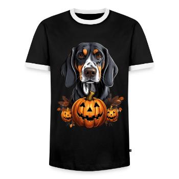 Bluetick Coonhound Dog Pumpkin Lazy Halloween - Men's Ringer Shirt - black/white - Front - AI Model Female 172 light (172cm) & AI Model Male 178 light (178cm)