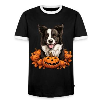 Border Collie Dog Pumpkin Lazy Halloween Party - T-shirt contrasté Homme - noir/blanc - Devant - AI Model Female 172 light (172cm) & AI Model Male 178 light (178cm)