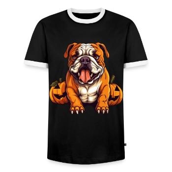 Bulldoggen-Hundekürbis-Lazy-Halloween-Partykostüm - Männer Kontrast-T-Shirt - Schwarz/Weiß - Vorne - AI Model Female 172 light (172cm) & AI Model Male 178 light (178cm)