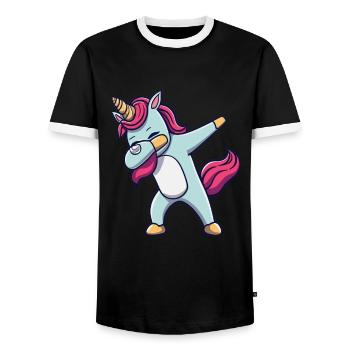 Dab Dabbing Unicorn Dabbing Unicorn Dance - Men's Ringer Shirt - black/white - Front - AI Model Female 172 light (172cm) & AI Model Male 178 light (178cm)