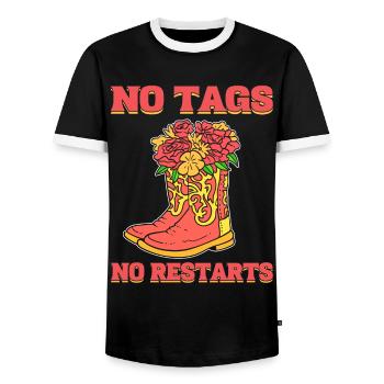 No Tags No Restarts Line Dance Line Dancing - Men's Ringer Shirt - black/white - Front - AI Model Female 172 light (172cm) & AI Model Male 178 light (178cm)