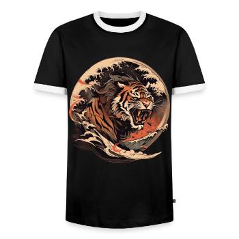 Tokyo Asie 80s Rétro Tiger Japonais - T-shirt contrasté Homme - noir/blanc - Devant - AI Model Female 172 light (172cm) & AI Model Male 178 light (178cm)