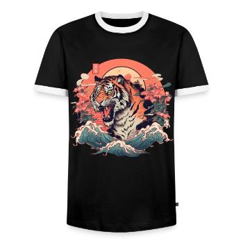 Tokyo Asie 80s Rétro Tiger Japonais - T-shirt contrasté Homme - noir/blanc - Devant - AI Model Female 172 light (172cm) & AI Model Male 178 light (178cm)