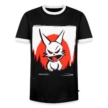 Soleil rouge japonais et un lapin coquin - T-shirt contrasté Homme - noir/blanc - Devant - AI Model Female 172 light (172cm) & AI Model Male 178 light (178cm)