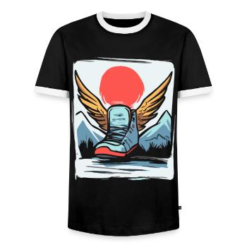 Japanische Rote Sonne, Sneaker mit Flügel - Männer Kontrast-T-Shirt - Schwarz/Weiß - Vorne - AI Model Female 172 light (172cm) & AI Model Male 178 light (178cm)
