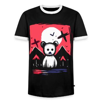 Japan's rote Sonne: Ein seltsamer Spielzeug-Bär - Männer Kontrast-T-Shirt - Schwarz/Weiß - Vorne - AI Model Female 172 light (172cm) & AI Model Male 178 light (178cm)