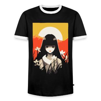 Japanische Sonne Anime Mädchen Berge Geisha - Männer Kontrast-T-Shirt - Schwarz/Weiß - Vorne - AI Model Female 172 light (172cm) & AI Model Male 178 light (178cm)