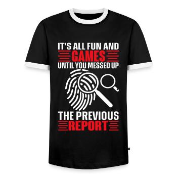 Funny coroner - Men's Ringer Shirt - black/white - Front - AI Model Female 172 light (172cm) & AI Model Male 178 light (178cm)