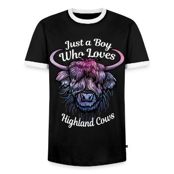 Juste un garçon qui aime les vaches des Highlands - T-shirt contrasté Homme - noir/blanc - Devant - AI Model Female 172 light (172cm) & AI Model Male 178 light (178cm)