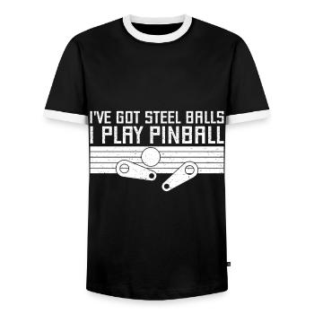 I ́ve Got Steel Balls I Play Pinballs Machines GIft - Men's Ringer Shirt - black/white - Front - AI Model Female 172 light (172cm) & AI Model Male 178 light (178cm)