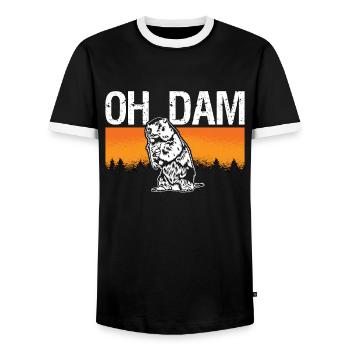 Beaver Dam Oh Dam Rodents Lover European Beaver - Men's Ringer Shirt - black/white - Front - AI Model Female 172 light (172cm) & AI Model Male 178 light (178cm)
