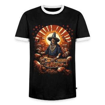 Pèlerins et Indiens Action de grâce culturelle - T-shirt contrasté Homme - noir/blanc - Devant - AI Model Female 172 light (172cm) & AI Model Male 178 light (178cm)