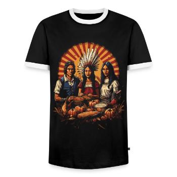 Pèlerins et Indiens Action de grâce culturelle - T-shirt contrasté Homme - noir/blanc - Devant - AI Model Female 172 light (172cm) & AI Model Male 178 light (178cm)