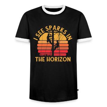 Électricien, Technicien en électronique, Électricien construction - T-shirt contrasté Homme - noir/blanc - Devant - AI Model Female 172 light (172cm) & AI Model Male 178 light (178cm)