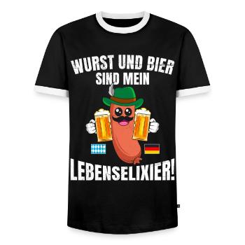 Wurst und Bier sind mein Lebenselixier! Bierfan - Männer Kontrast-T-Shirt - Schwarz/Weiß - Vorne - AI Model Female 172 light (172cm) & AI Model Male 178 light (178cm)