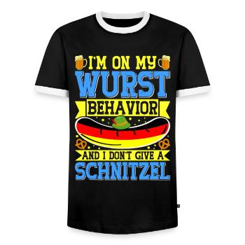 Deutschland On my Wurst Behavior Brezeln Bierfan - Männer Kontrast-T-Shirt - Schwarz/Weiß - Vorne - AI Model Female 172 light (172cm) & AI Model Male 178 light (178cm)