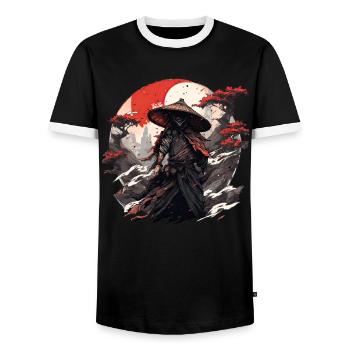 Asie 80s Samouraï Rétro Japonais Samouraï - T-shirt contrasté Homme - noir/blanc - Devant - AI Model Female 172 light (172cm) & AI Model Male 178 light (178cm)